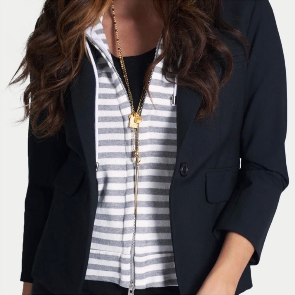 $250 Veronica Beard striped Hoodie Dickey Jacket blazer insert gray white